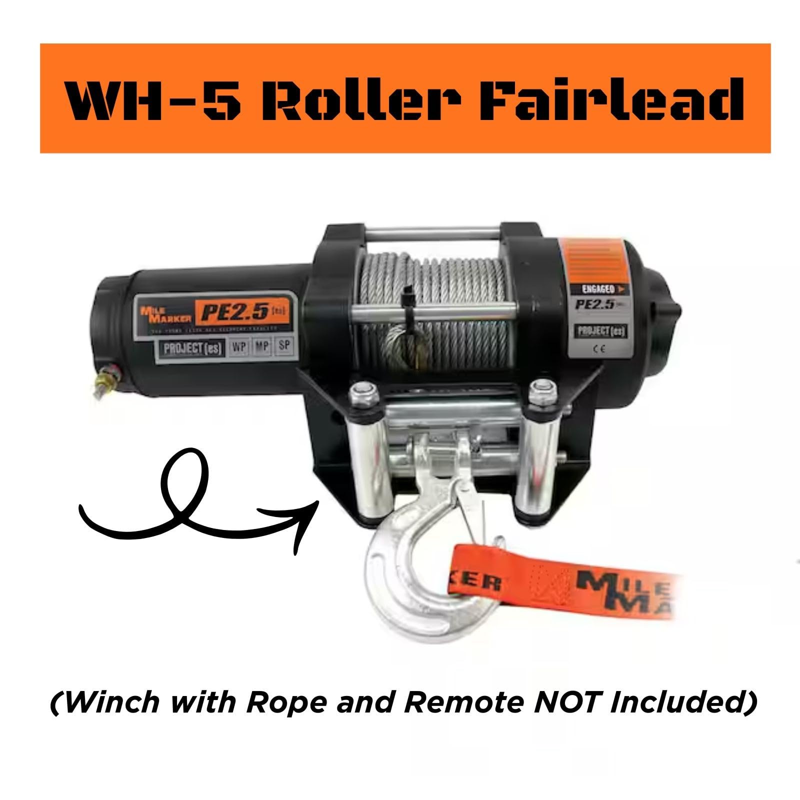 WH-5 MILE MARKER Roller Fairlead - PE5000 Winch - Designed for Use with Steel Cable or Rope Material, Crafted from High Strength Reinforced Steel, Conquer Off-Road