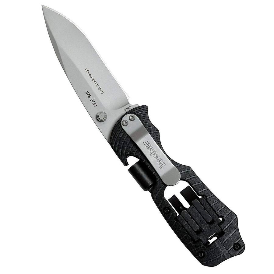 Select Fire Kershaw (1920); Multifunction Pocketknife with 3.4-Inch 8Cr13MoV Stainless Steel Blade, Black Glass-Filled Nylon Handle, 1/4-Inch Hex Drive, 2 Flathead Bits and 2 Crosshead Bits; 5 oz.