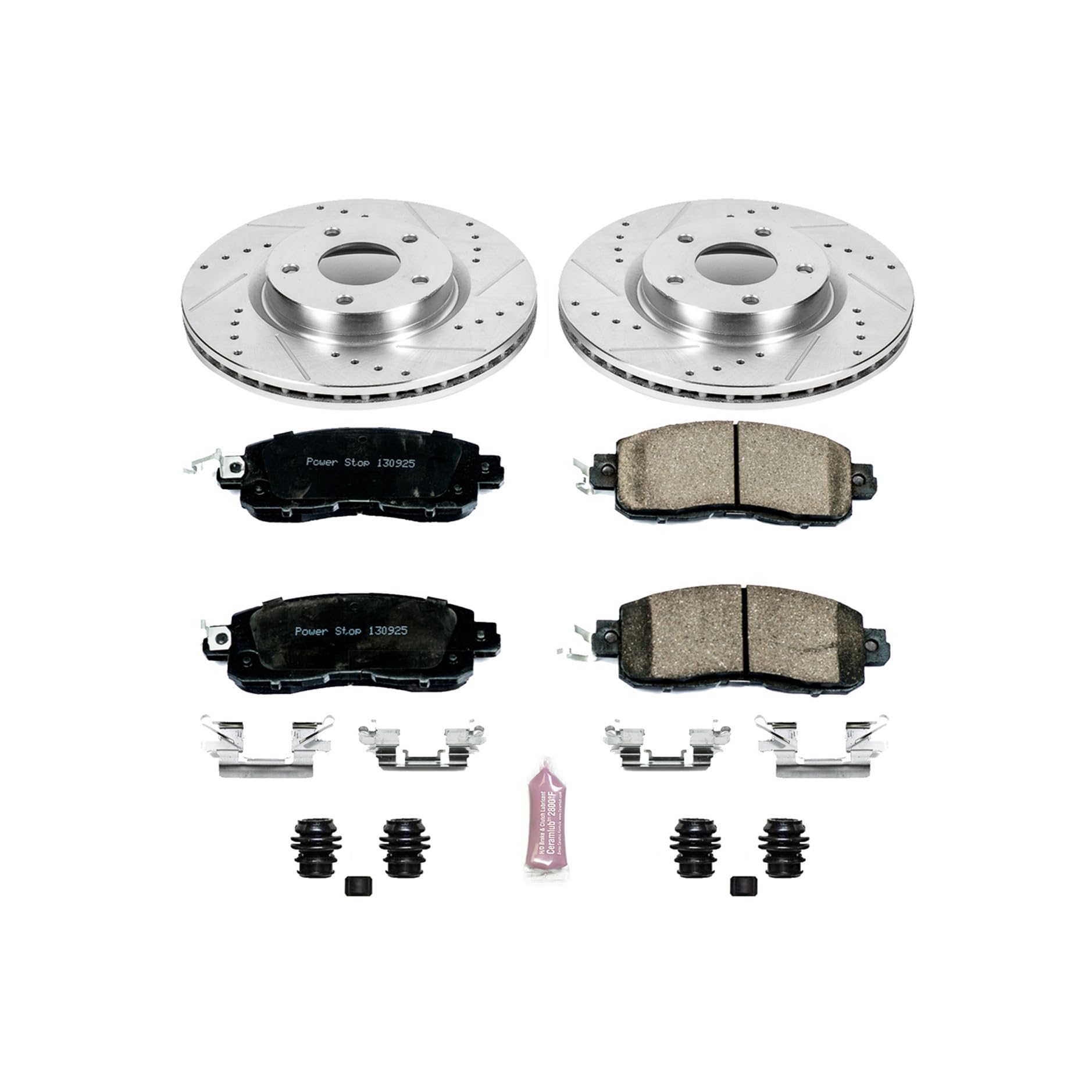Power Stop K6494 Z23 Carbon-Fiber Ceramic Brake Pads and Drilled Slotted Rotors Brake Kit For 2013 2014 2015 2016 2017 2018 2019 2020 2021 2022 2023 Nissan Altima