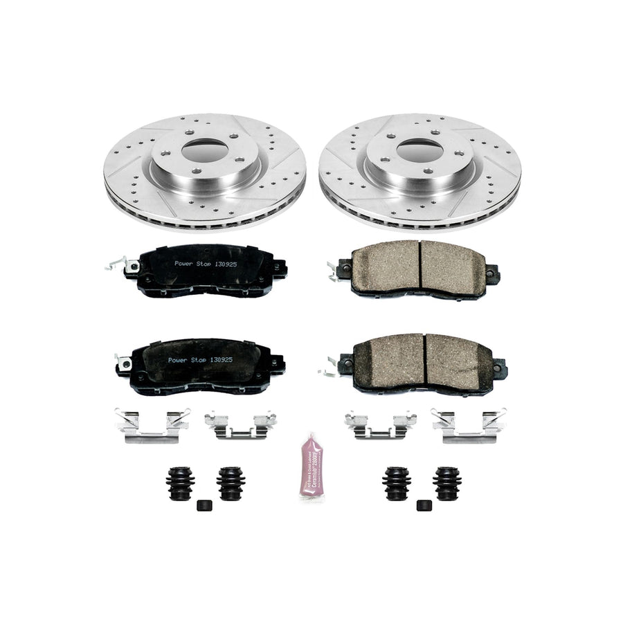 Power Stop K6494 Z23 Carbon-Fiber Ceramic Brake Pads and Drilled Slotted Rotors Brake Kit For 2013 2014 2015 2016 2017 2018 2019 2020 2021 2022 2023 Nissan Altima