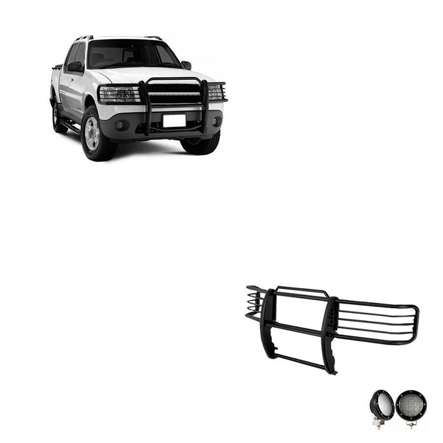 Bumper Guard Modular Black Black Horse Grille brush Come with Pair of 5.3"LED Light with Trim Ring Compatible with 2001-2003 Ford Explorer Sport|2001-2005 Ford Explorer Sport Trac-17FJ24MA-PLFB