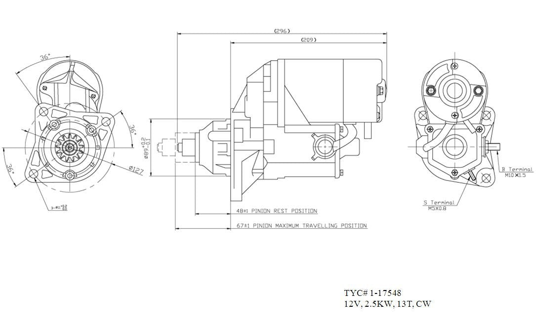 Starter Motor TYC 1-17548 Compatible with 1994-2002 Dodge Ram Pickup