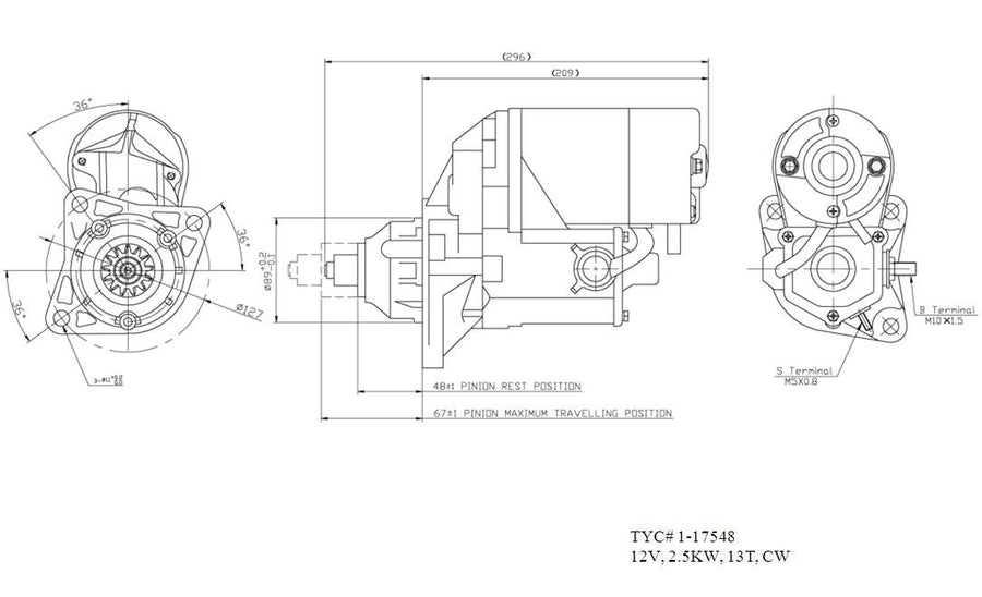 Starter Motor TYC 1-17548 Compatible with 1994-2002 Dodge Ram Pickup
