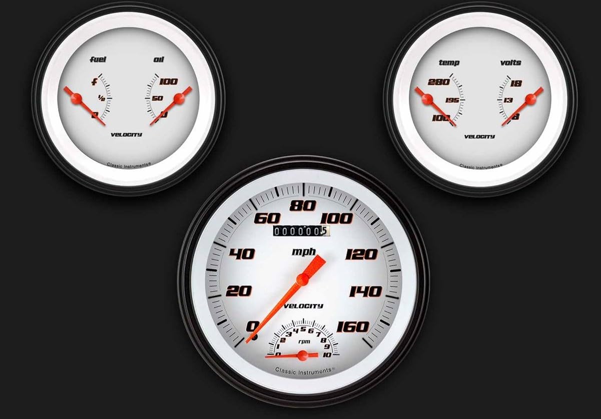 Velocity White Classic Instruments Three Gauge Set VS61WBLF