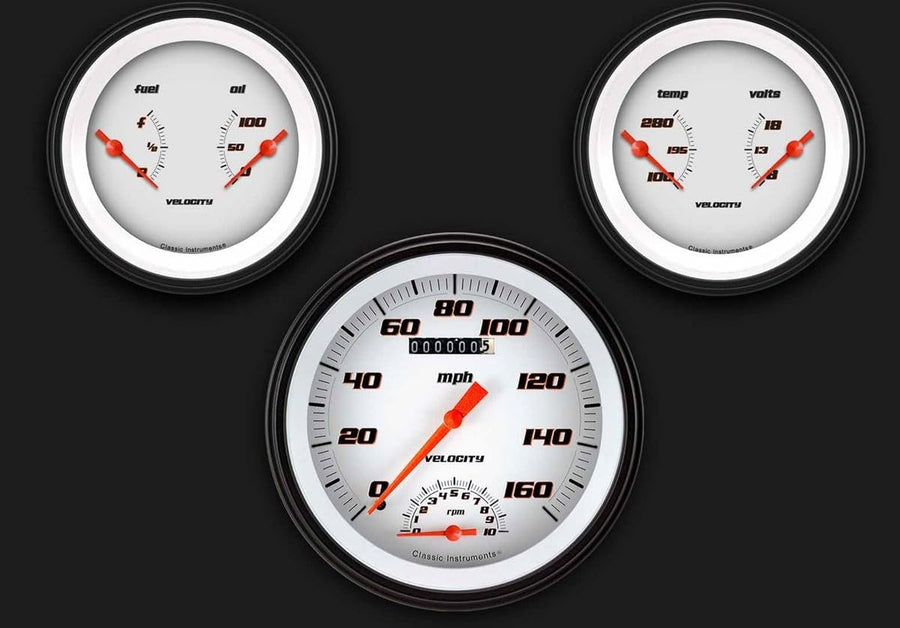 Velocity White Classic Instruments Three Gauge Set VS61WBLF