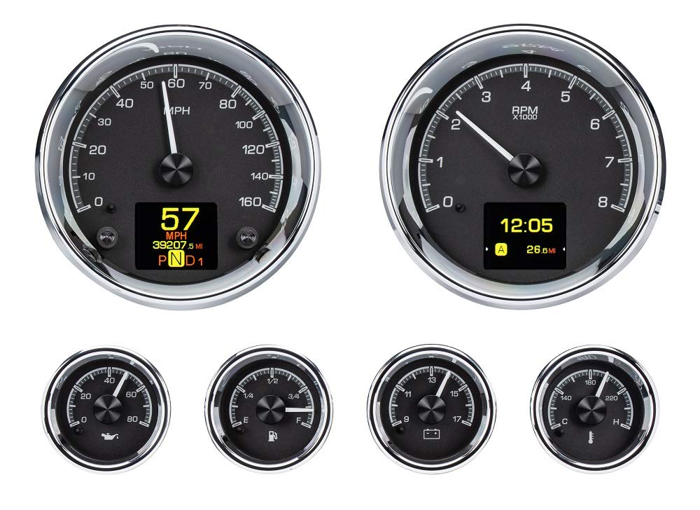 Dakota Digital 6 Gauge Round Analog HDX Instrument System HDX-2024-K Black Alloy Universal