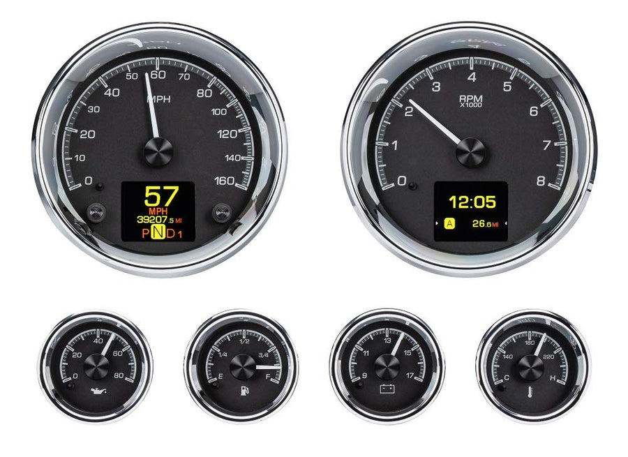 Dakota Digital 6 Gauge Round Analog HDX Instrument System HDX-2024-K Black Alloy Universal