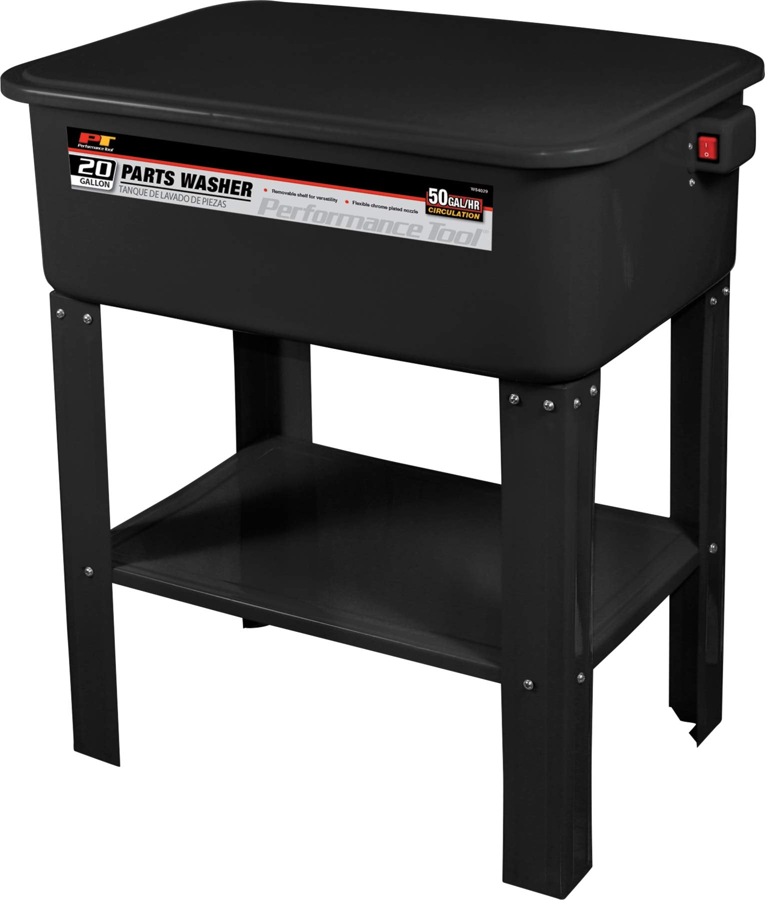 20 Gallon Performance Tool W54029 Parts Washer Station with High-Flow Pump and Safety Lid for Safe Cleaning of Parts and Tools