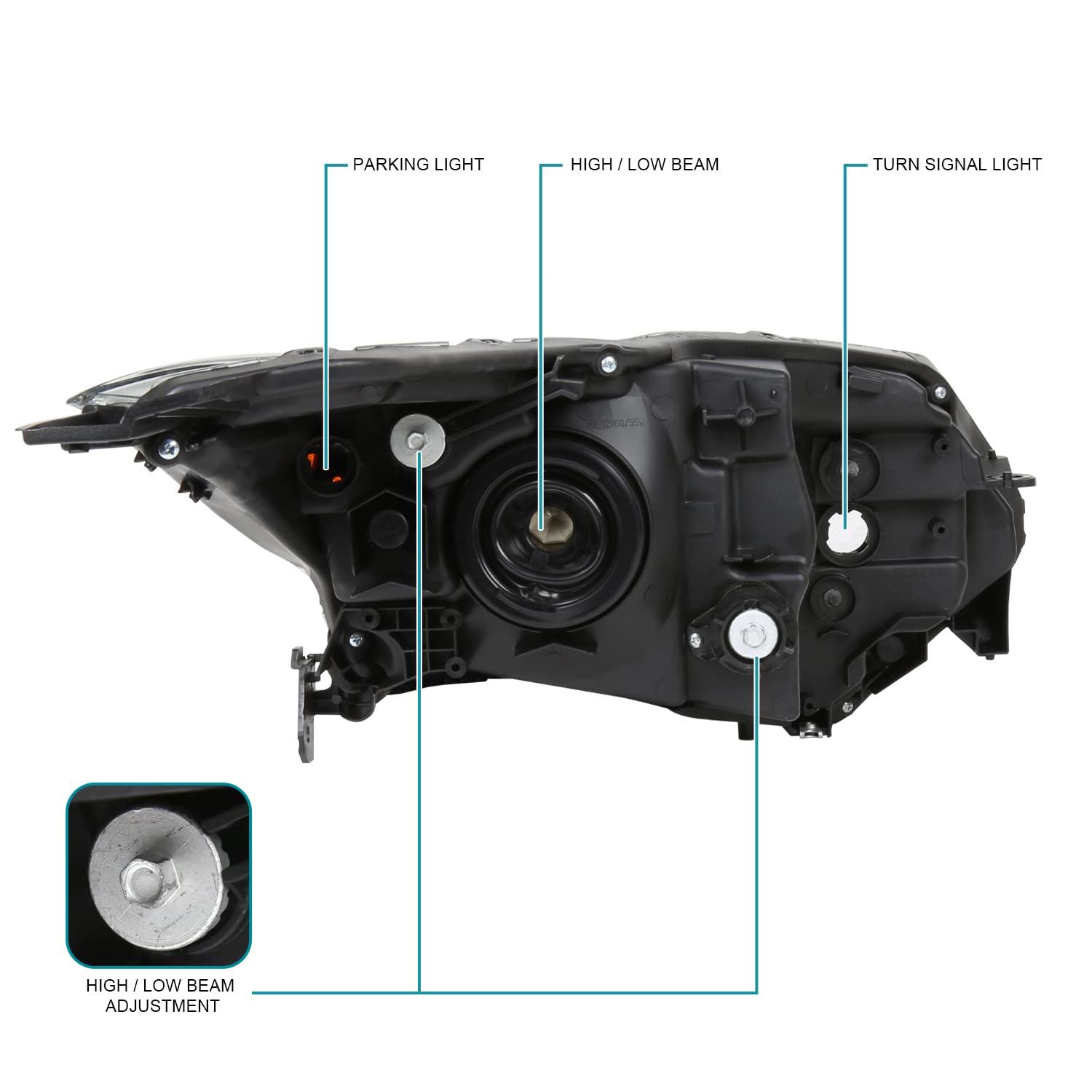 Left Driver Side SPEC-D TUNING Glossy Black Headlight Compatible with 2016-2018 Honda HR-V Headlamp Assembly