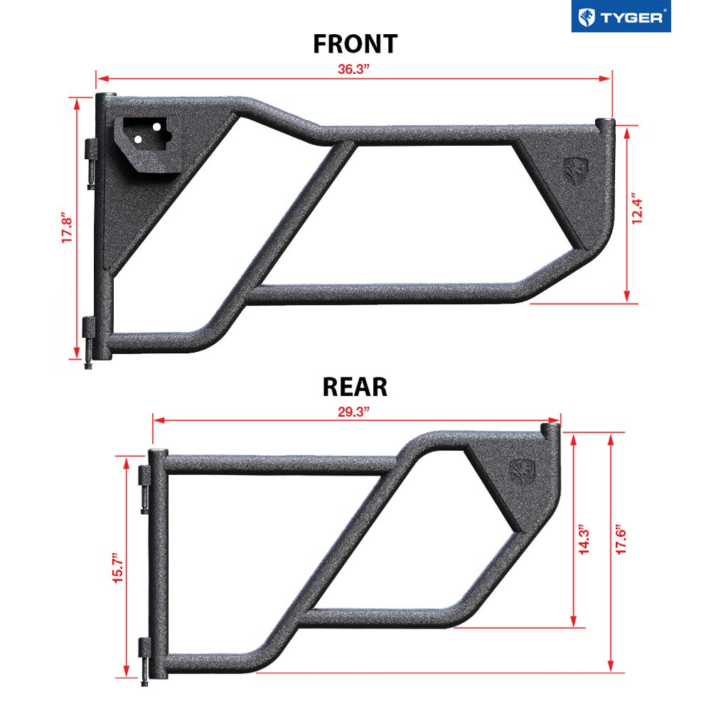 Tyger Auto Tubular Doors TG-DR4J62758 Compatible with 2018-2025 Jeep Wrangler JL 4-Doors (Not JK); 2020-2025 Gladiator JT | Textured Black | Mirror Mount | Front & Rear Door Set