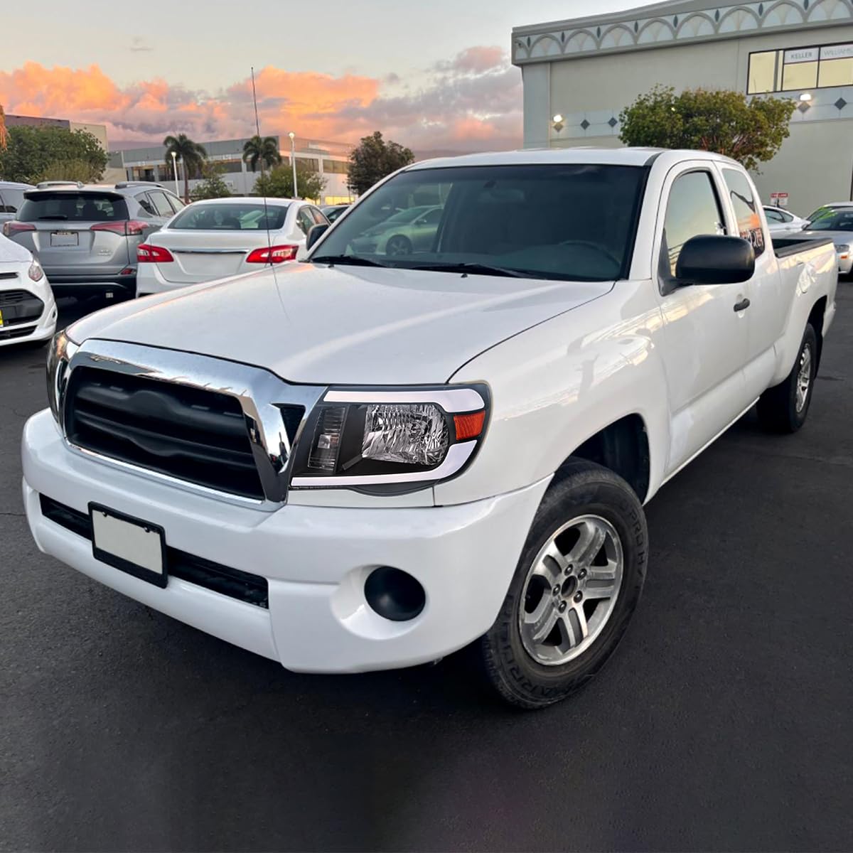 Black Headlights w/LED Tube SPEC-D TUNING Compatible with 2005-2011 Toyota Tacoma, Left + Right Pair Headlamps Assembly