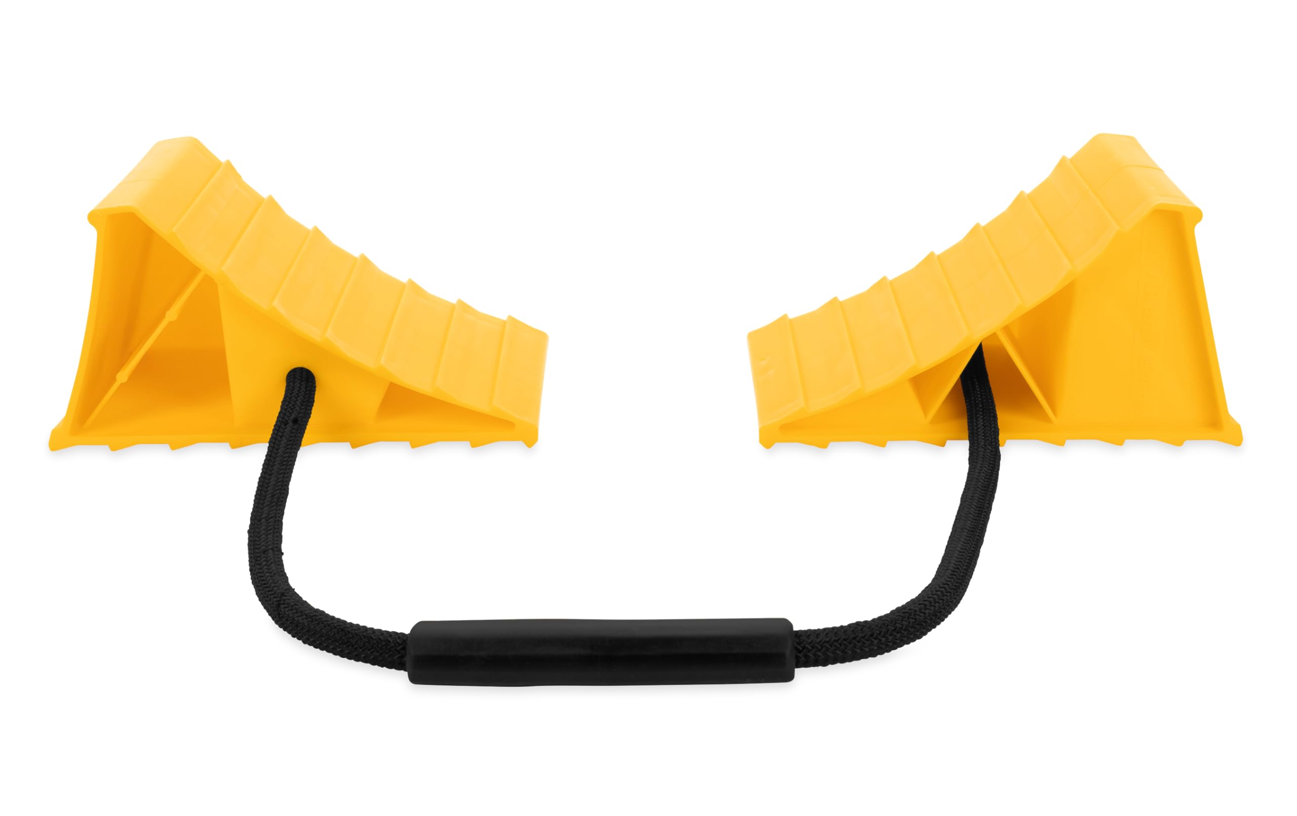 Dual Camco RV Wheel Chock w/Rope - Heavy Duty Trailer Wheel Chock Constructed of Durable Plastic w/UV inhibitors - Features Rope Handle for Easy Removal - Use w/Tires Up to 26-in – 44470