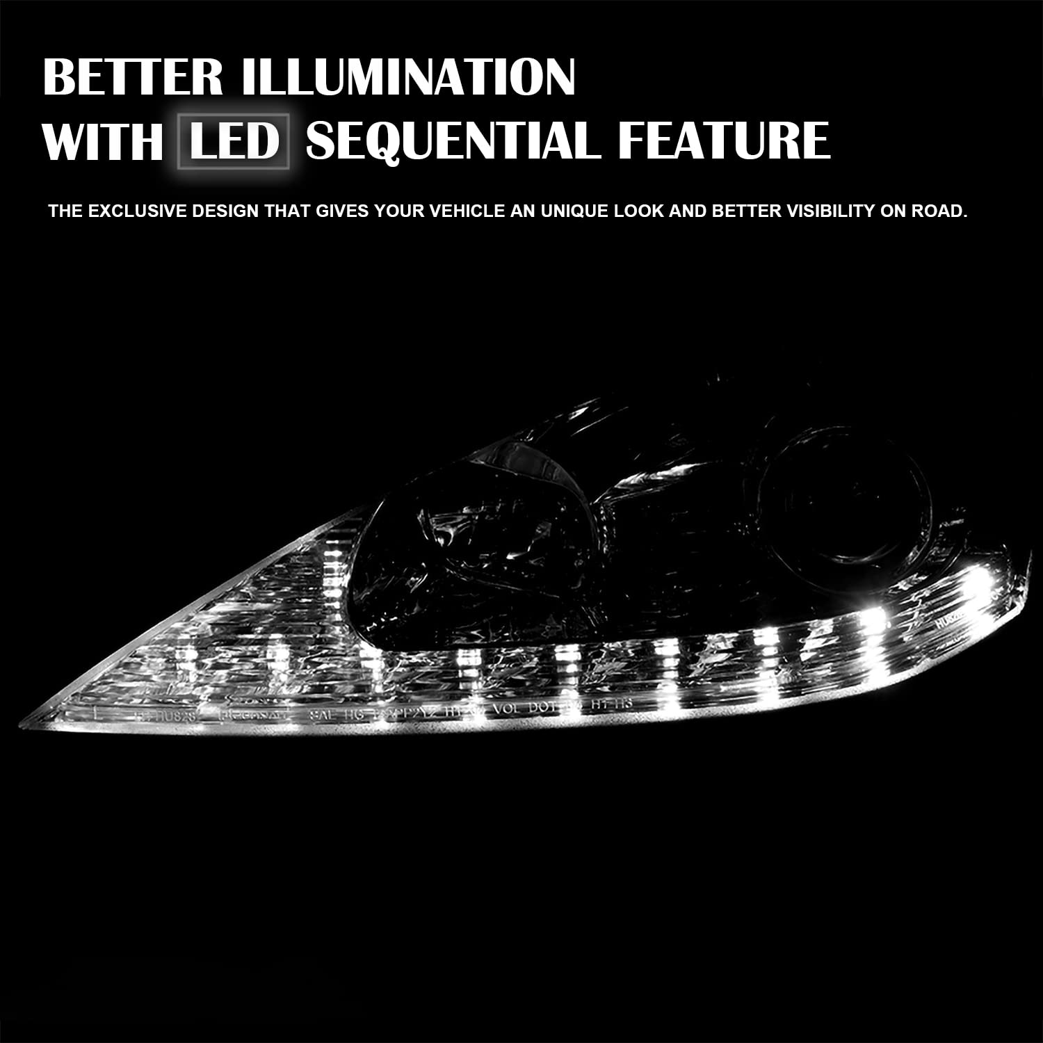 Spec-D Tuning Clear Lens Chrome Housing Projector Headlights w/Sequential LED Signal Compatible with 2006-2010 Lexus IS250 IS350, Left + Right Pair Headlamps Assembly