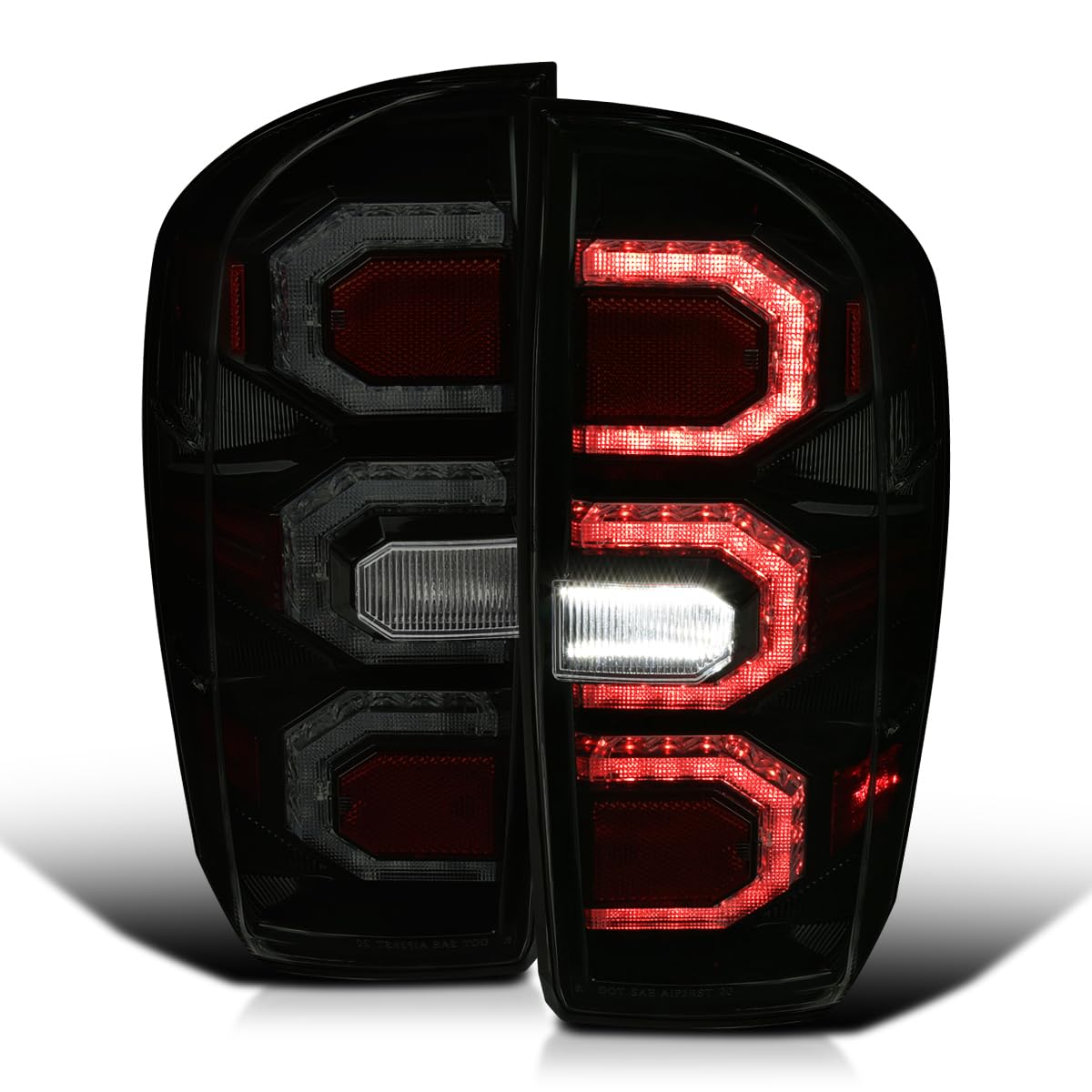 Glossy Black Smoke SPEC-D TUNING LED Tail Lights w/Sequential DRL Strips Compatible with 2016-2022 Toyota Tacoma, Left + Right Pair Assembly