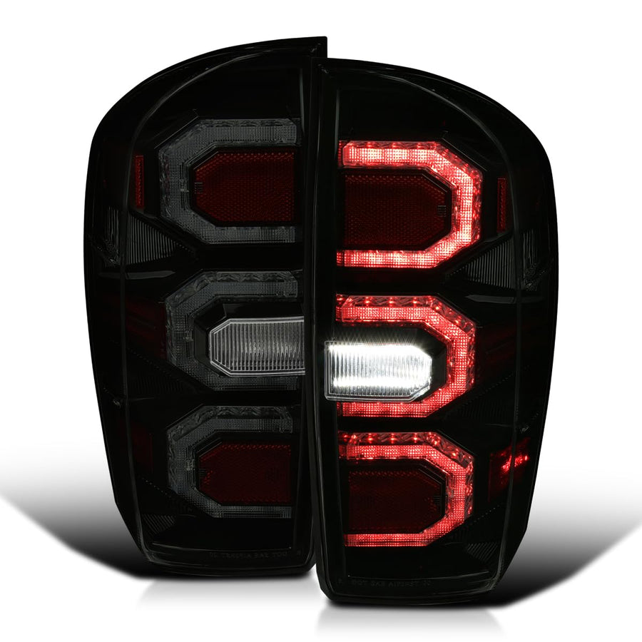 Glossy Black Smoke SPEC-D TUNING LED Tail Lights w/Sequential DRL Strips Compatible with 2016-2022 Toyota Tacoma, Left + Right Pair Assembly
