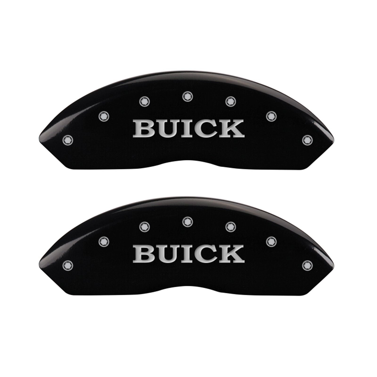 MGP Set of 4 Caliper Covers 49011SBSHBK, Engraved Front: Buick - Engraved Rear: Buick Shield, Black Powder Coat Finish, Silver Characters
