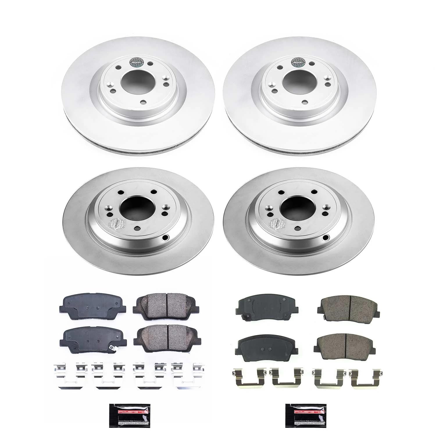 Power Stop Z17 CRK8506, Front and Rear Coated Rotor Kit-Coated Brake Rotors, Ceramic Brake Pads