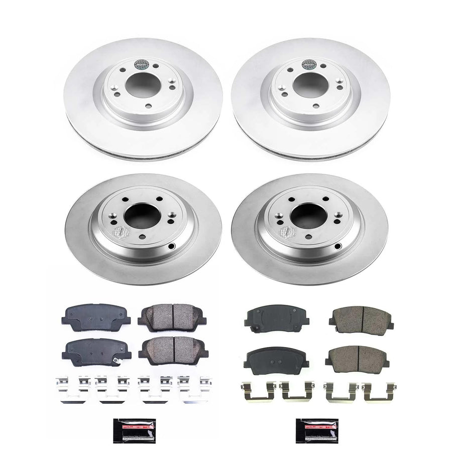 Power Stop Z17 CRK8506, Front and Rear Coated Rotor Kit-Coated Brake Rotors, Ceramic Brake Pads