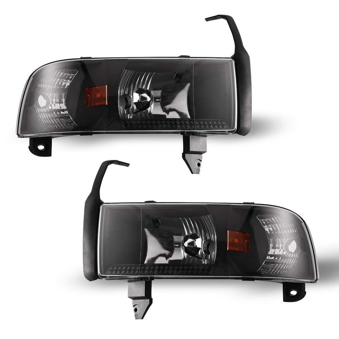 Headlights Assembly Winjet Street Series for [1994-2002 Dodge Ram 1500/94-02 Dodge Ram 2500 3500/95-02 Dodge Ram 4000], Headlamp Replacement with Dual Beam, Turn Signal Light and Amber Reflector