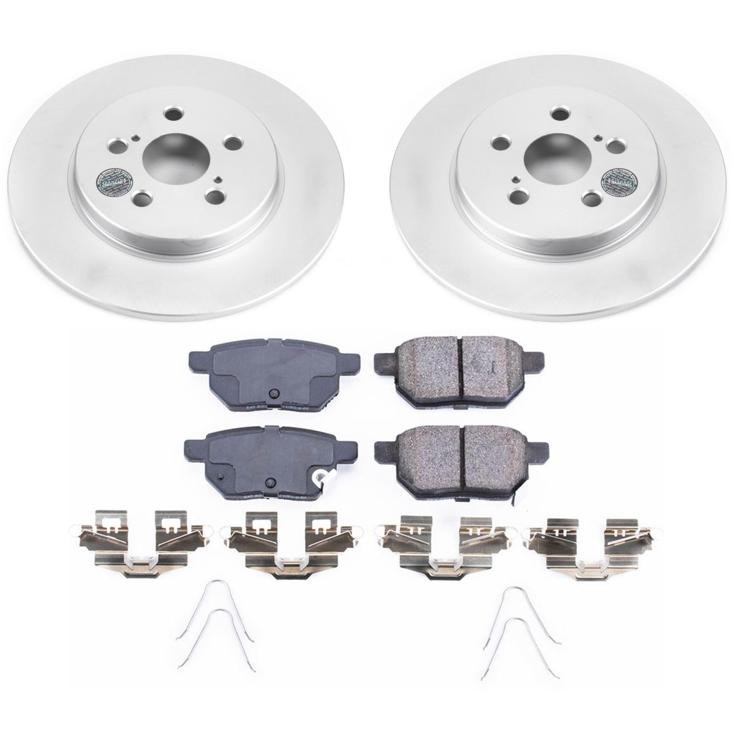 Power Stop Coated Brake Rotor CRK6498 and Ceramic Brake Pads- Rear For Lexus CT200h 2011-2017 [Model Specific]