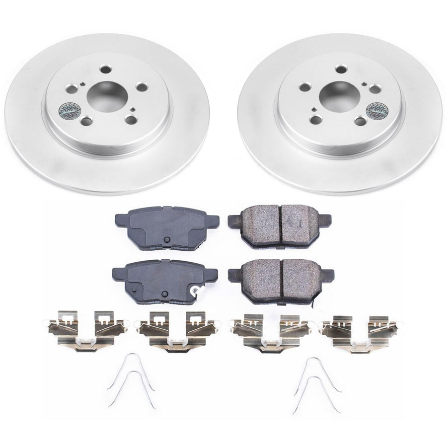 Power Stop Coated Brake Rotor CRK6498 and Ceramic Brake Pads- Rear For Lexus CT200h 2011-2017 [Model Specific]