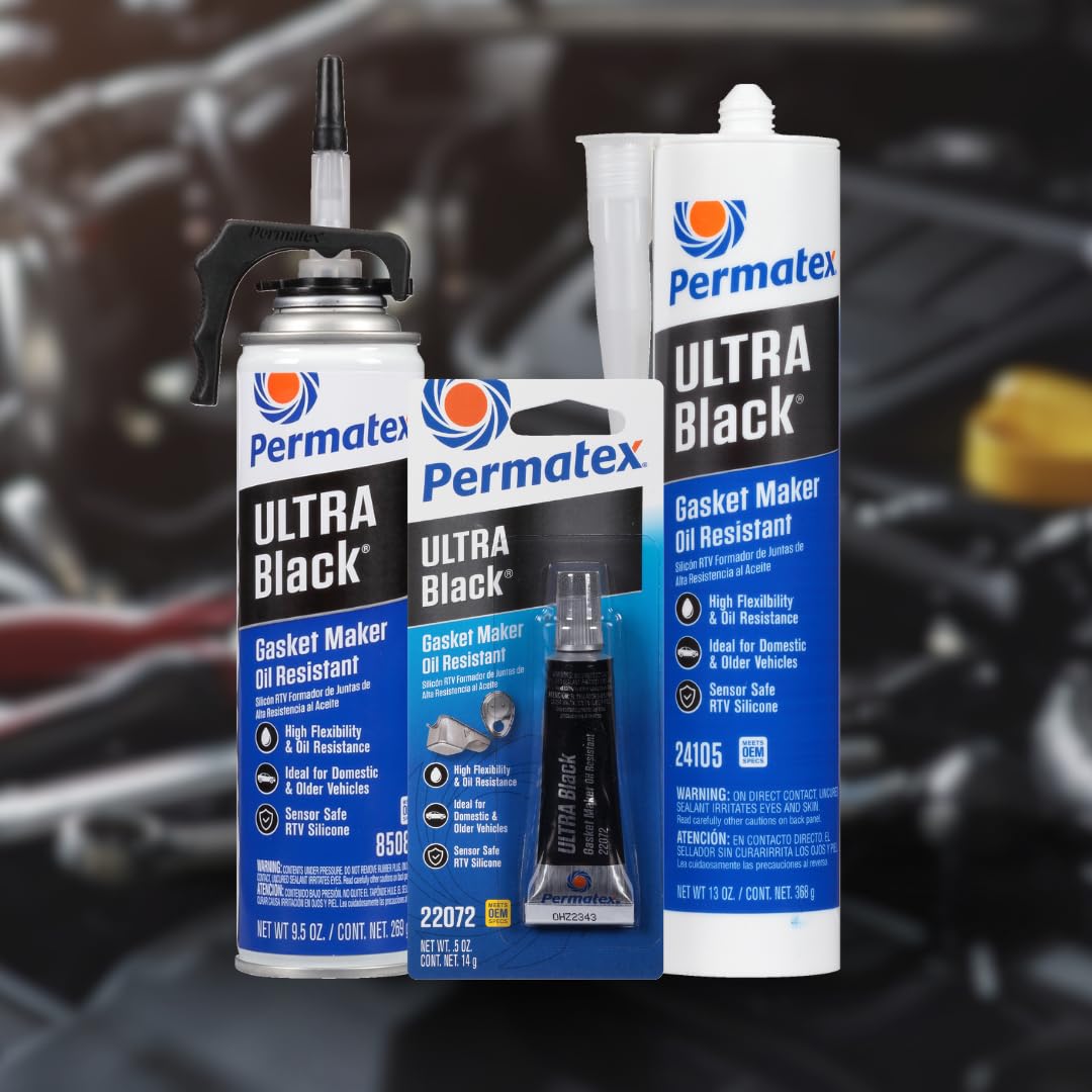 Ultra Black Permatex 82180 Maximum Oil Resistance RTV Silicone Gasket Maker, Sensor Safe And Non-Corrosive, For High Flex And Oil Resistant Applications 3 oz