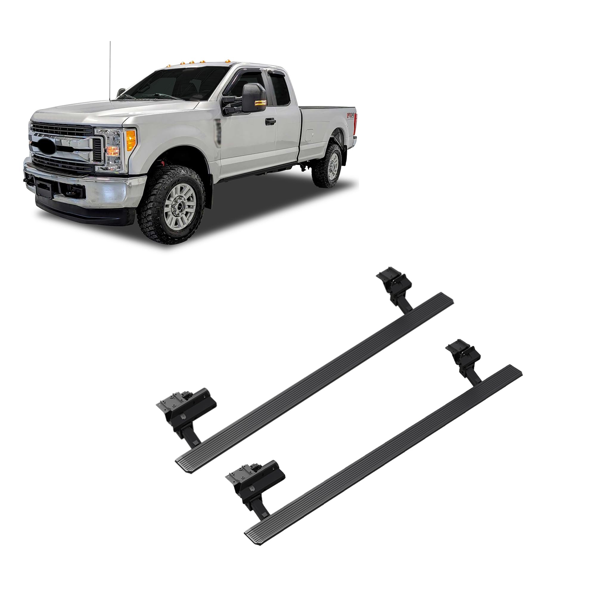Elite Black Horse Retractable Power Board Compatible with 15-20 Ford F-150|17-19 F-250 Super Duty| F-350 Super Duty|F-450 Super Duty|F-550 Super Duty Super Cab -PWBR2175