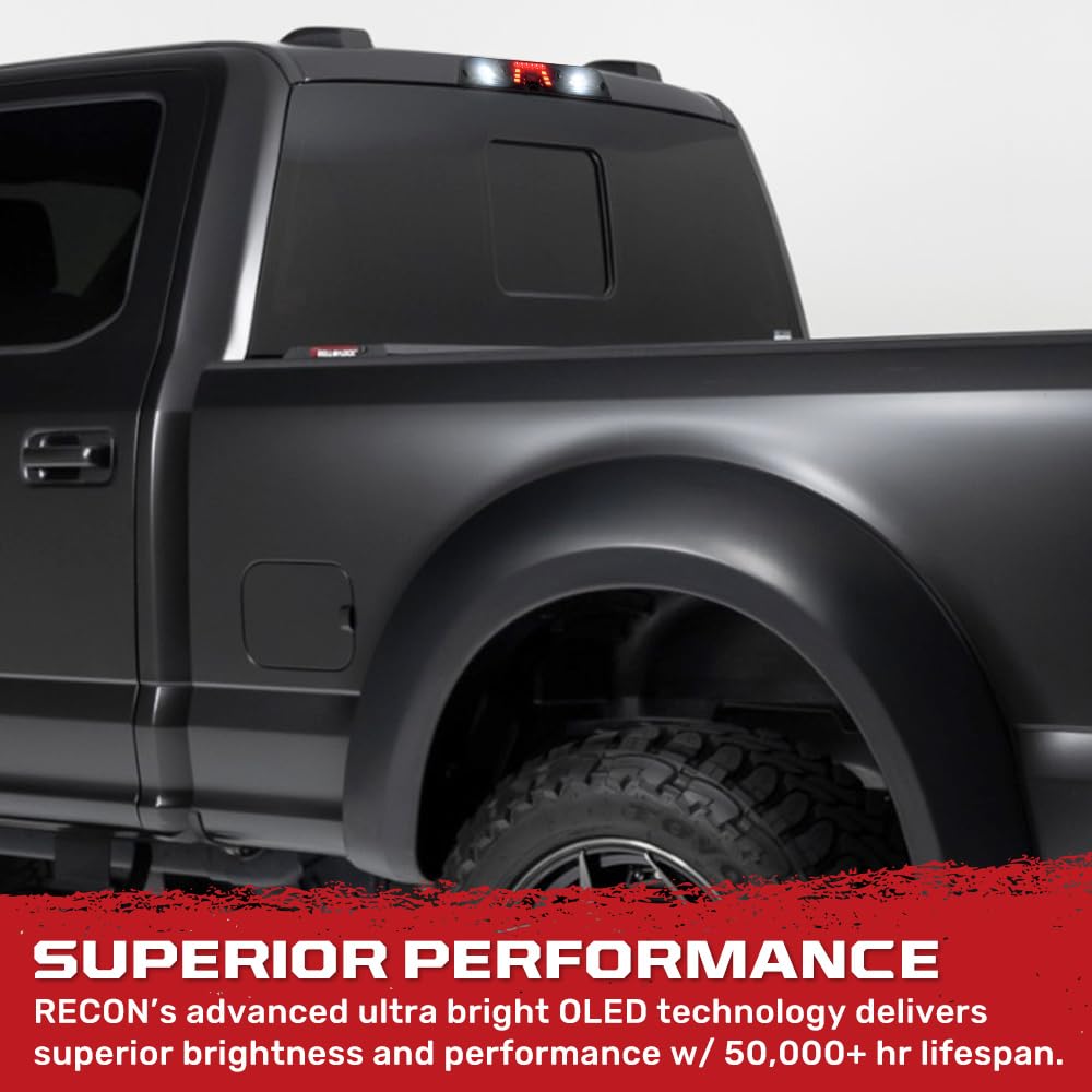 Ultra Bright Premium RECON 3rd Brake Light Fits 17-23 Super Duty (F250, F350, F450, F550) 15-25 F150 & 19-25 Ranger - Fits Models with Cargo Bed Camera - CREE XML LEDs - Smoked Lens