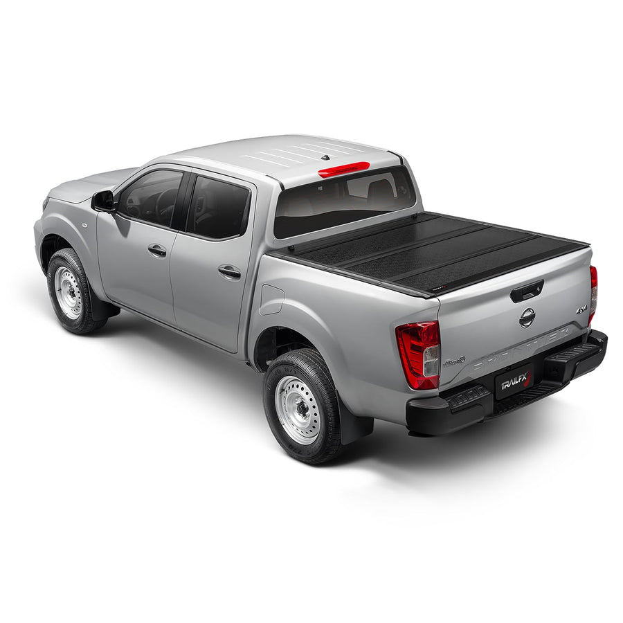 TrailFX Tonneau Cover Hard Tri-Fold Truck Bed Fits 2022-2025 Nissan Frontier 5 Foot Bed Gloss Black Aluminum Low Profile Lockable 3-Panel Folding Design TrailFX TFX8009 HF3