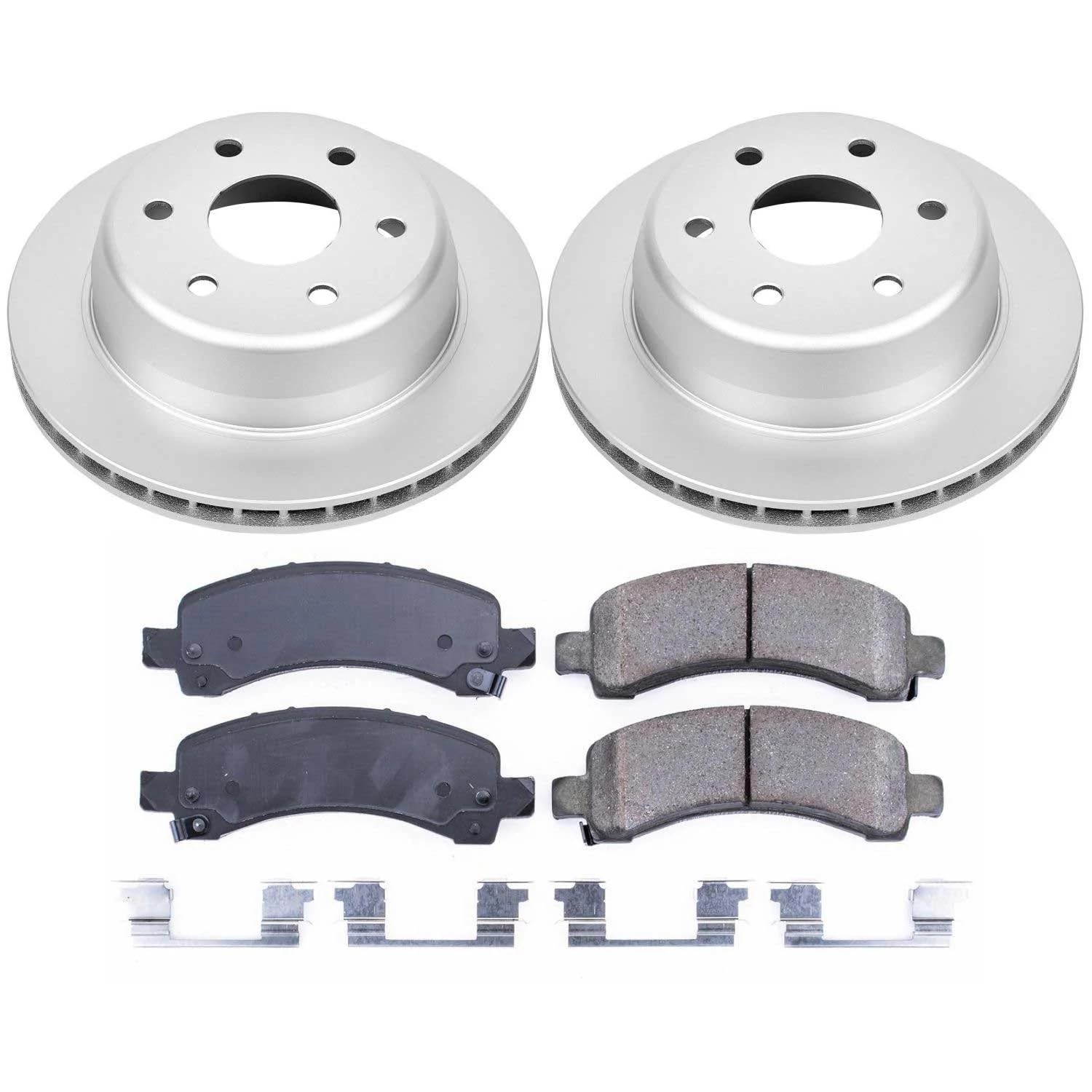Power Stop CRK2047 Brake Rotor & Coated Ceramic Brake Pads- rear For Escalade, Avalanche 1500, Express 1500, Suburban 1500, Tahoe, GMC Savana 1500, GMC Yukon, GMC Yukon XL 1500 [Model Specific]
