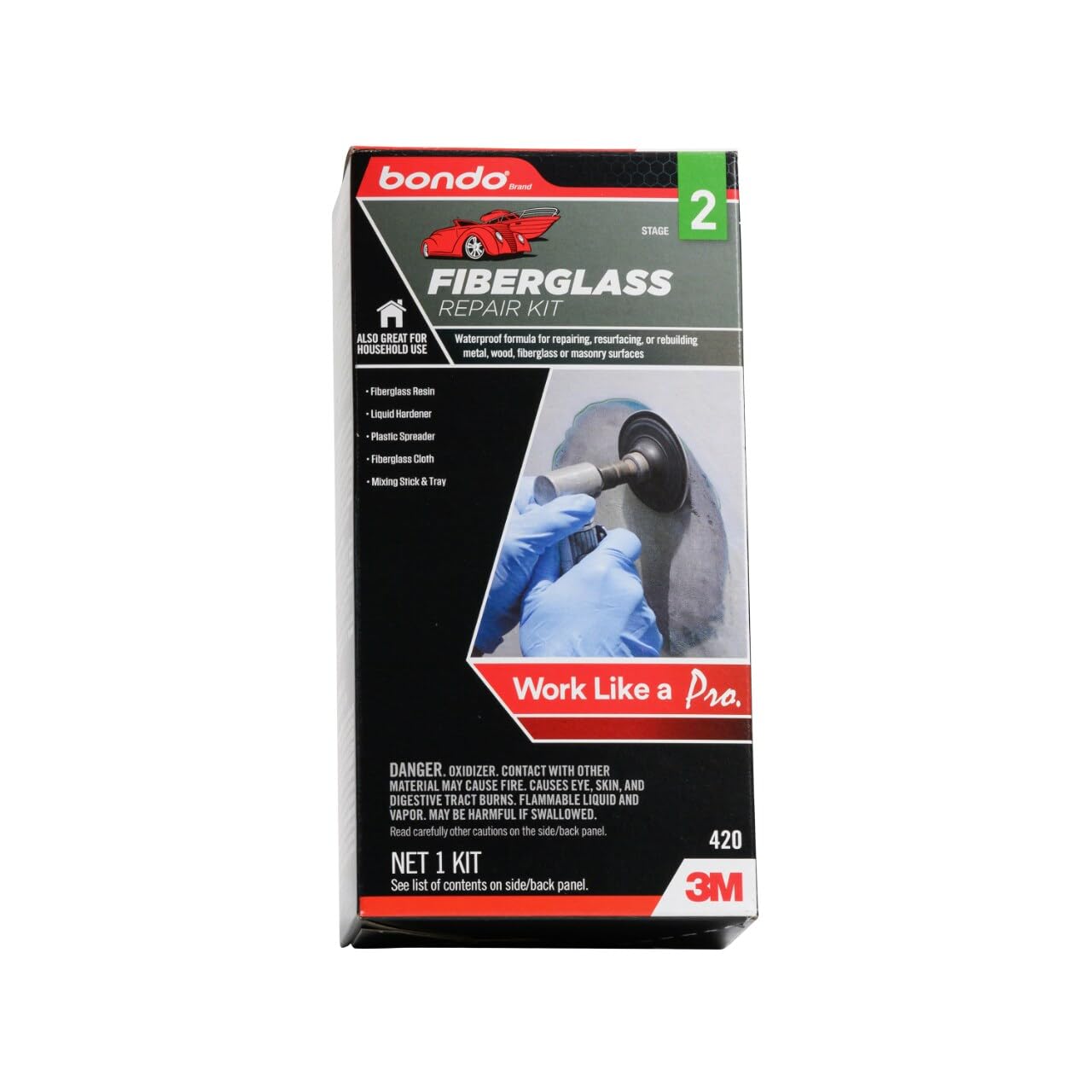 1/2 Pint Fiberglass Resin Repair Kit (8 oz), All-in-One Set with Resin, Hardener, Fiberglass Cloth and Tools for Automotive, Marine and Home Repairs
