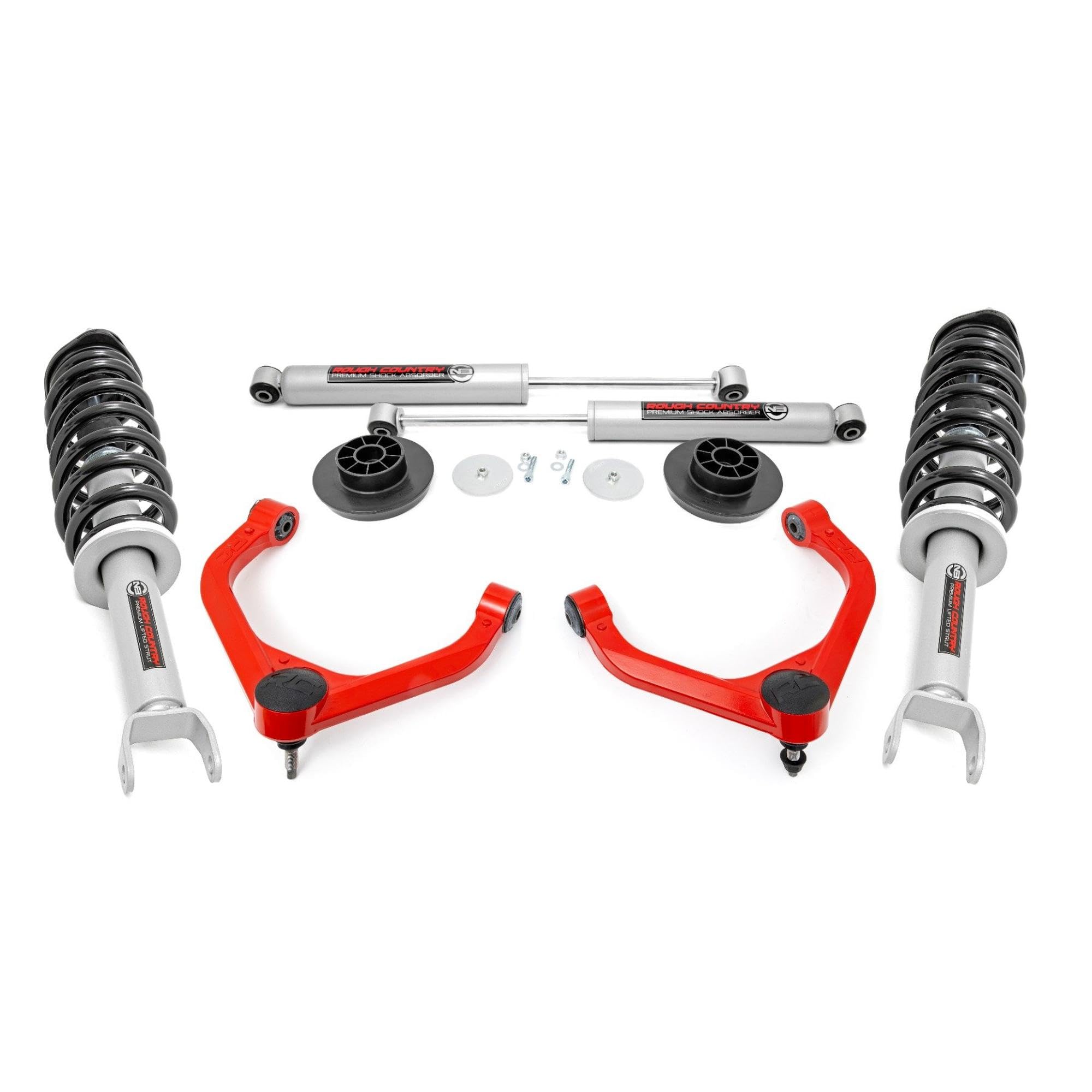 3" Rough Country Suspension Lift Kit with N3 Struts & N3 Rear Shocks for Ram 1500 4WD (2012-2018) - Red Upper Control Arms