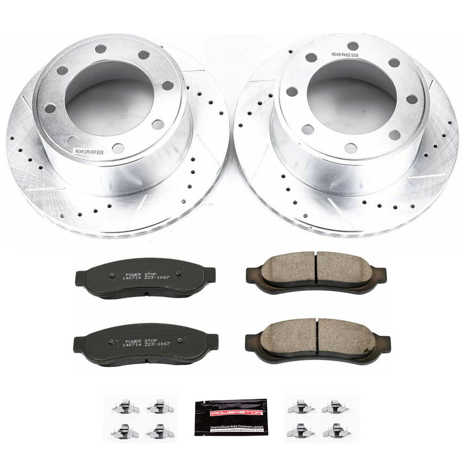 Power Stop K1798 Rear Brake Pads Z23 Carbon Fiber with Drilled & Slotted Brake Rotors Kit For Ford F-250 Super Duty 2007-2010, Ford F-350 Super Duty 2007-2010 [Model Specific]