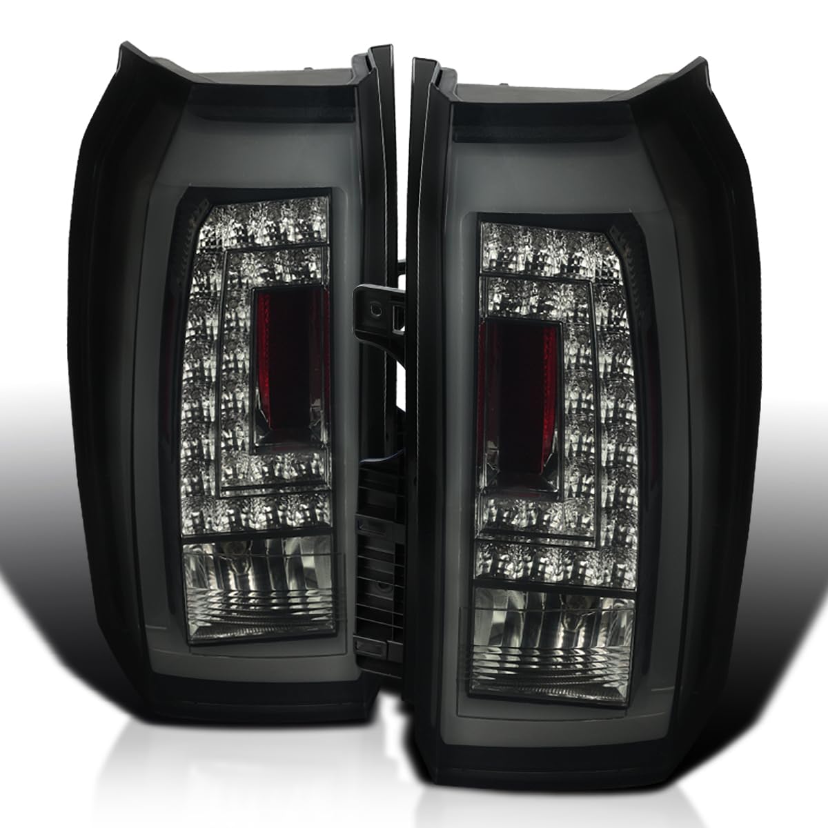 Glossy Black Smoke LED Bar Tail Lights SPEC-D TUNING Compatible with 2015-2020 GMC Yukon Denali SLE SLT, 2015-2020 GMC Yukon XL Denali SLE SLT, Left + Right Pair Assembly