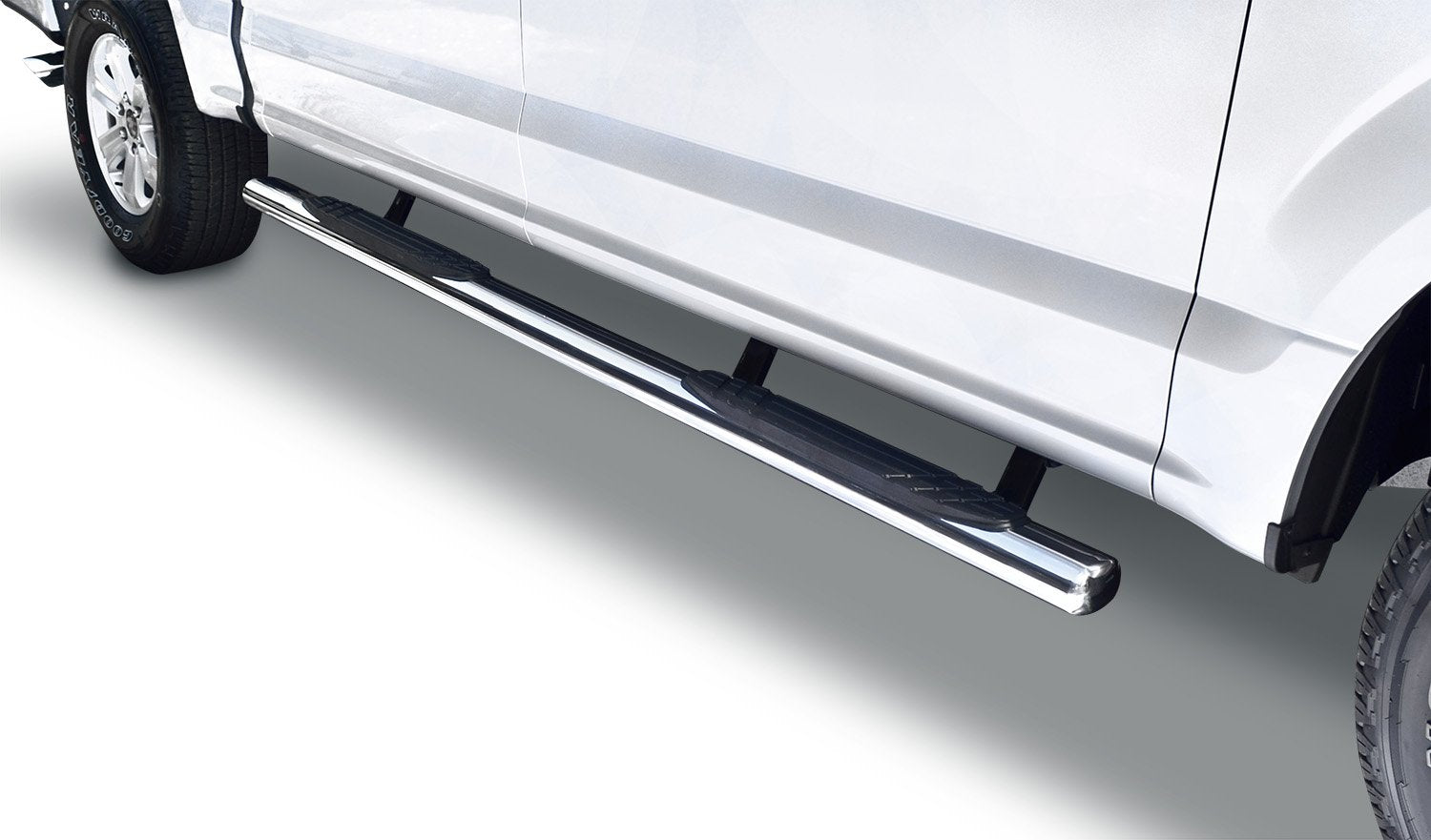 Go Rhino 4" Sidesteps OE Xtreme & Brackets | Stainless Steel, Polished | 684415587PS | Fits 2015-2024 Ford F-150 Super Crew; 2017-2024 Ford F-150 Raptor Super Crew & Others (See Description)