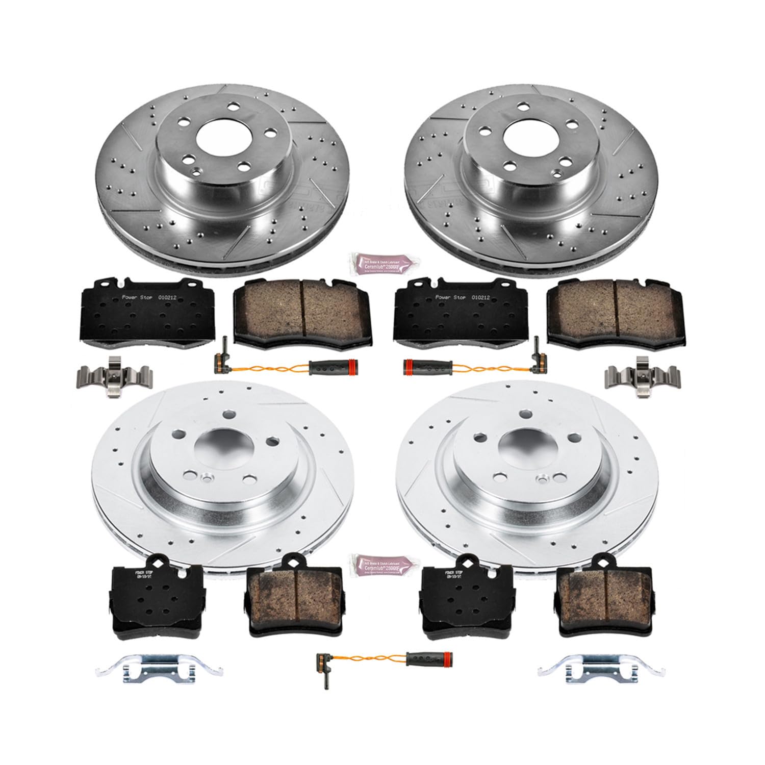 Power Stop K6746 Z23 Carbon Fiber Brake Pads Front and Rear with Drilled & Slotted Brake Rotors Kit For Mercedes-Benz S430 2003 [Model Specific]