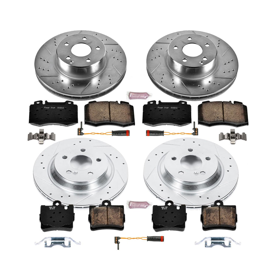 Power Stop K6746 Z23 Carbon Fiber Brake Pads Front and Rear with Drilled & Slotted Brake Rotors Kit For Mercedes-Benz S430 2003 [Model Specific]