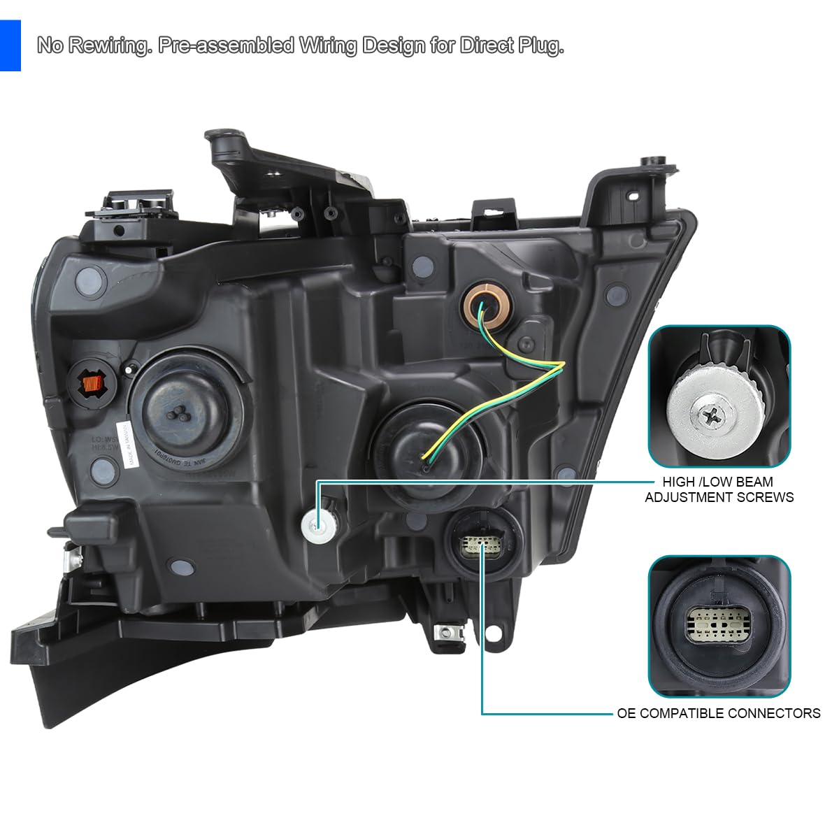 Replacement SPEC-D TUNING Chrome Headlights Compatible with 2019-2024 Ram 1500, Left + Right Pair Headlamp Assembly