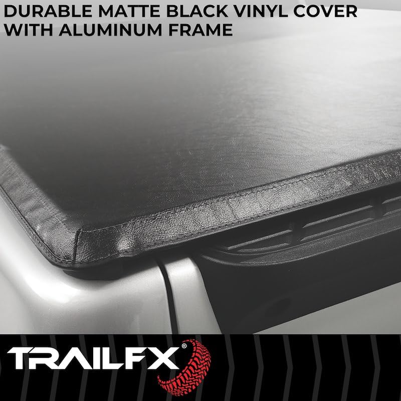 Soft TrailFX Tri-Fold Tonneau Cover fits Ford F-150 5.5 Ft Bed 2015-2020 Black Vinyl with Aluminum Rails Lockable Tailgate Handle Clamp-On Installation Weather Resistant TrailFX TFX3313