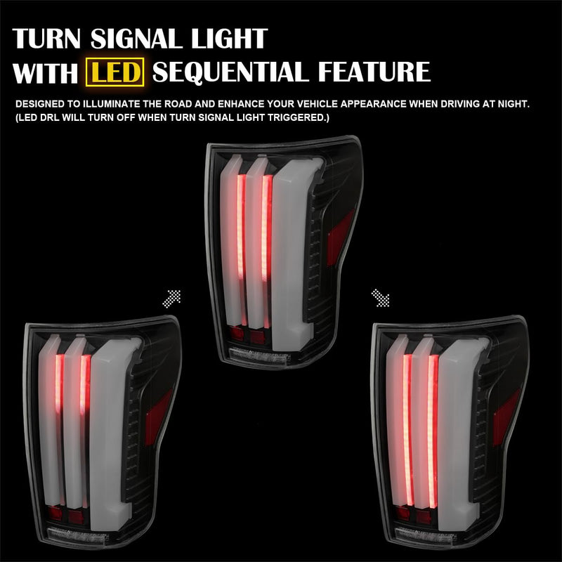 Full LED Sequential Tail Lights SPEC-D TUNING w/White LED Light Bars and Startup Animation Compatible with 2007-2013 Toyota Tundra, Left + Right Pair Assembly