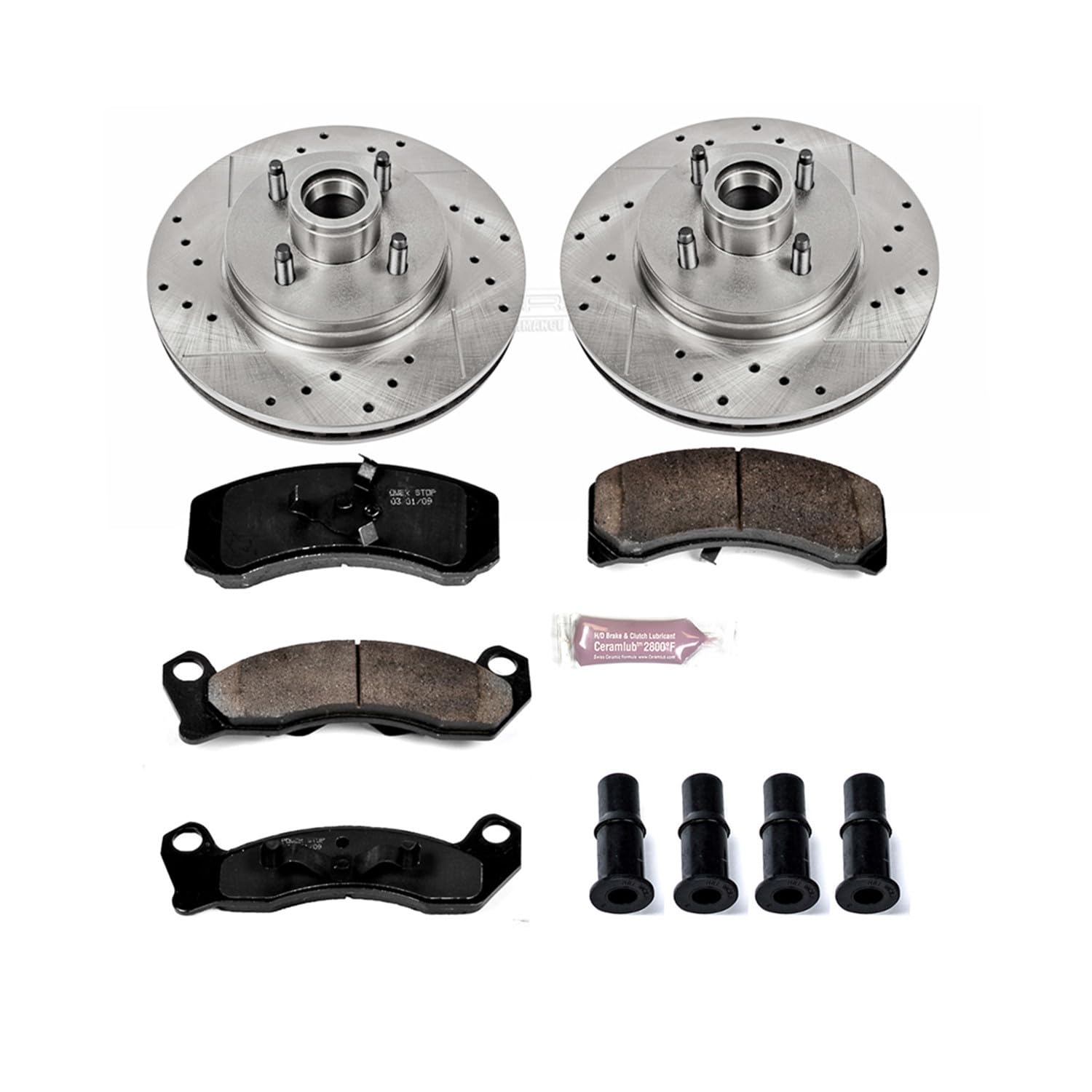 Power Stop K1279 Z23 Carbon Fiber Brake Pads with Drilled & Slotted Brake Rotors Kit For Ford Mustang 1987-1993 [Model Specific]