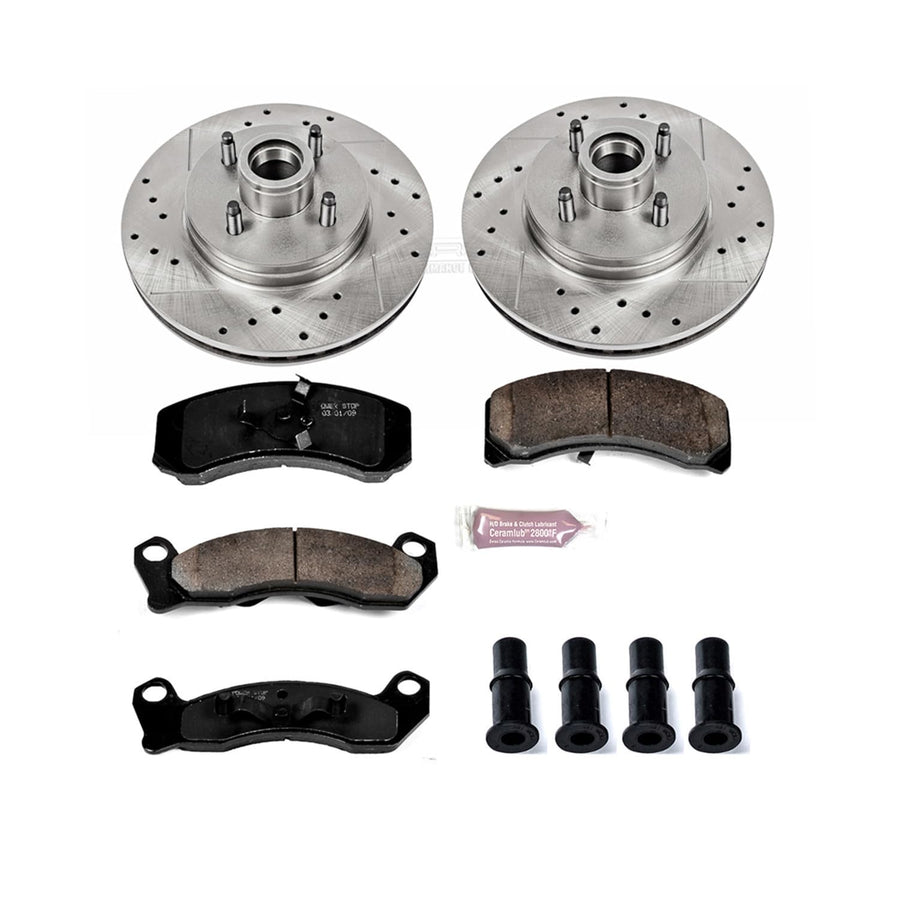 Power Stop K1279 Z23 Carbon Fiber Brake Pads with Drilled & Slotted Brake Rotors Kit For Ford Mustang 1987-1993 [Model Specific]