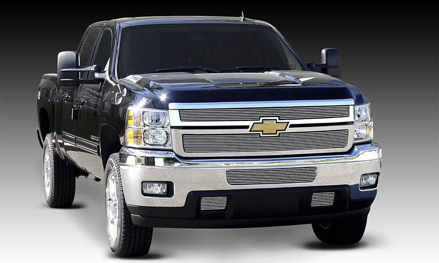 Billet Series Grille Compatible with T-Rex Silverado for Chevrolet, Horizontal Aluminum Polished 2 Pc Overlay Grille