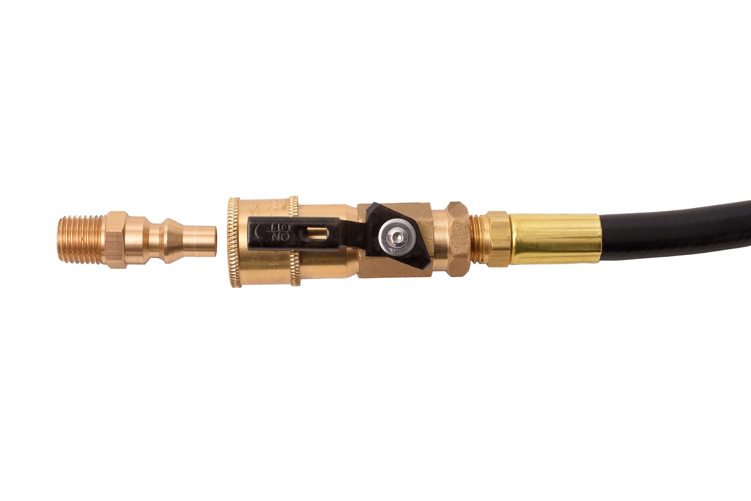 1/4" RV Propane Flame King Quick Connect Adapter for Propane Hose, 1/4" Quick Connect or Disconnect Kit - Shutoff Valve & Full Flow Plug - 100% Solid Brass