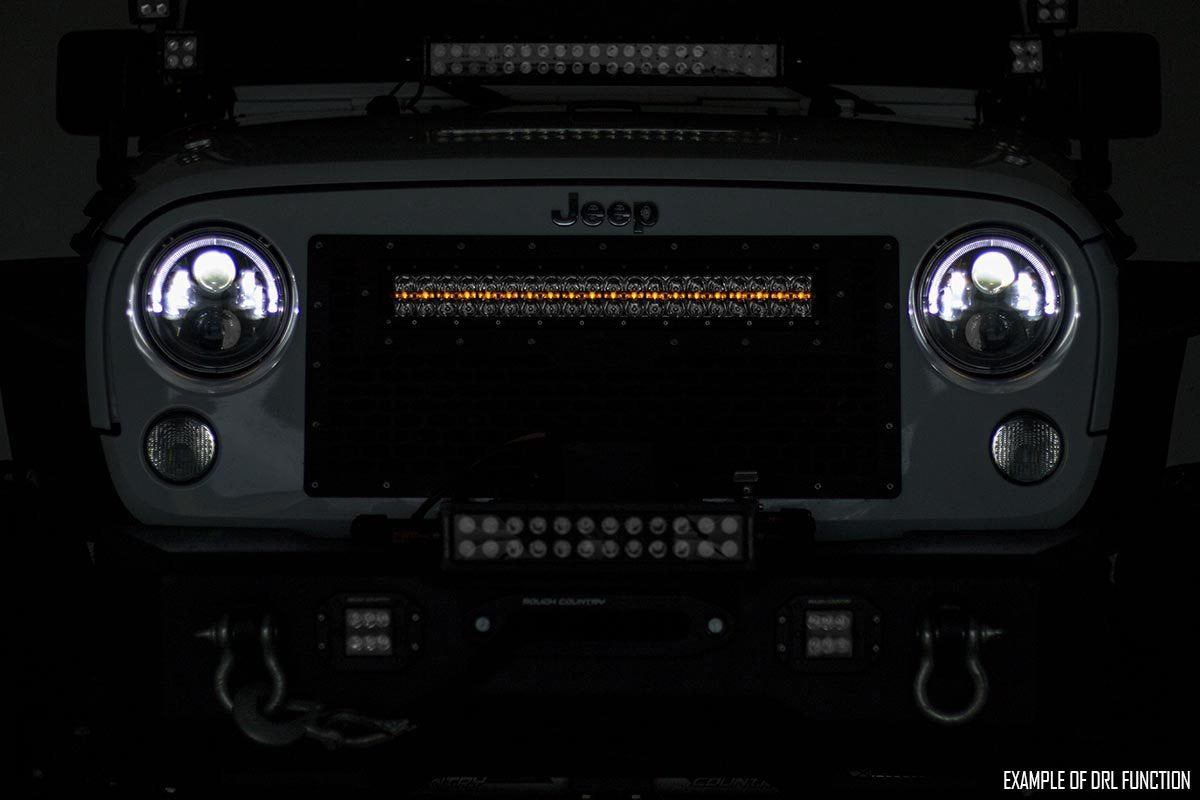 20" Rough Country Dual Row LED Light Bar with Amber DRL - Black Series 200W, 18000 Lumens, Combo Spot Flood Beam for Off-Road