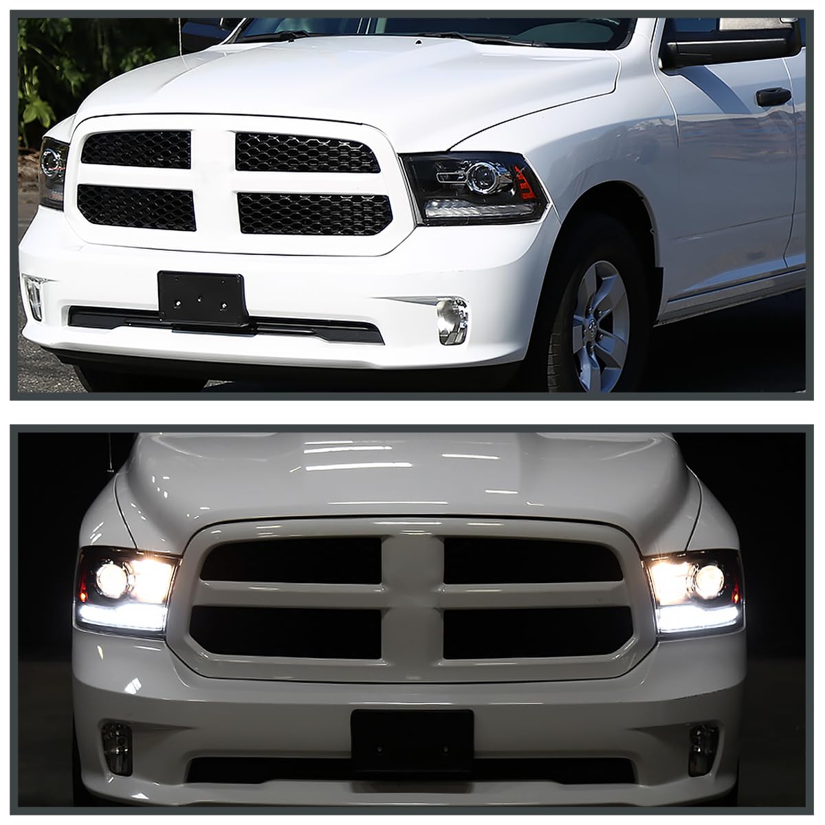 Black SPEC-D TUNING Projector Headlights + Sequential Switchback LED Signal Strip Compatible with 2009-18 Dodge RAM 1500/2500/3500, 2019-24 Dodge RAM 1500 Left + Right Pair Headlamps Assembly