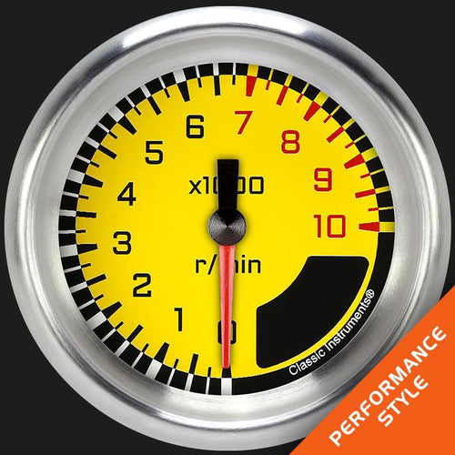 AX383YAPF Classic Instruments Autocross Yellow 2 5/8" Tachometer Full Sweep