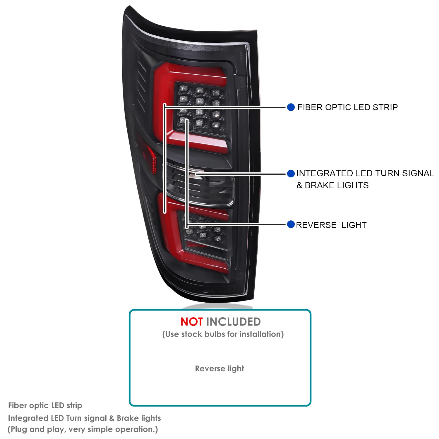 Spec-D Tuning Tail Lights Black w/Red LED Bar Compatible with 2009-2014 Ford F150, Left + Right Pair Assembly