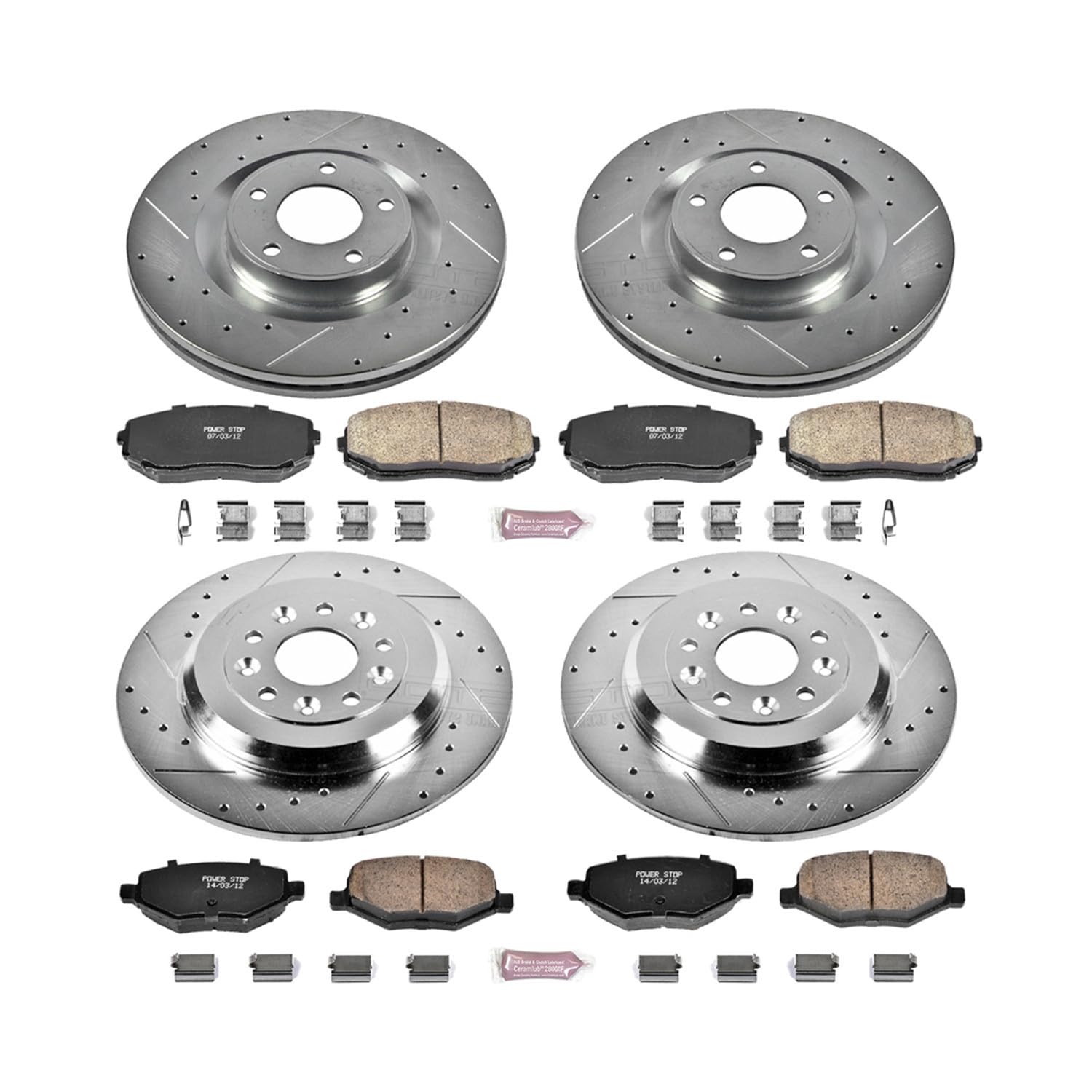 Power Stop K5452 Z23 Carbon Fiber Brake Pads Front and Rear with Drilled & Slotted Brake Rotors Kit For Ford Edge 2011-2012, Lincoln MKX 2011-2012 [Model Specific]
