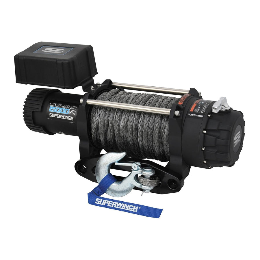 Tiger Shark SUPERWINCH, 15000 lb Capacity, Hawse Fairlead, 15/32 in x 78 ft Synthetic Rope, 12V, Kit